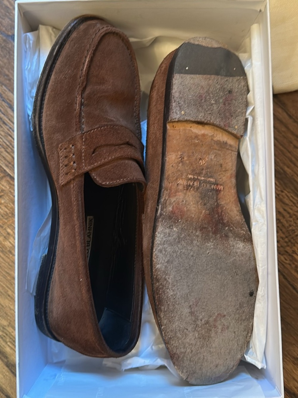 Manolo Blahnik Brown Leather Perrita Loafers